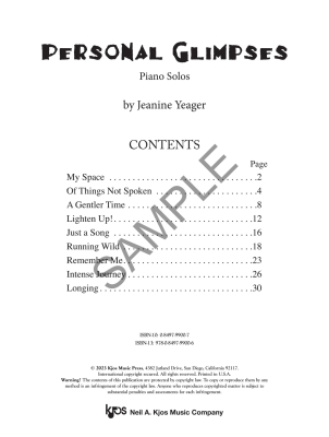 Personal Glimpses - Yeager - Piano - Book