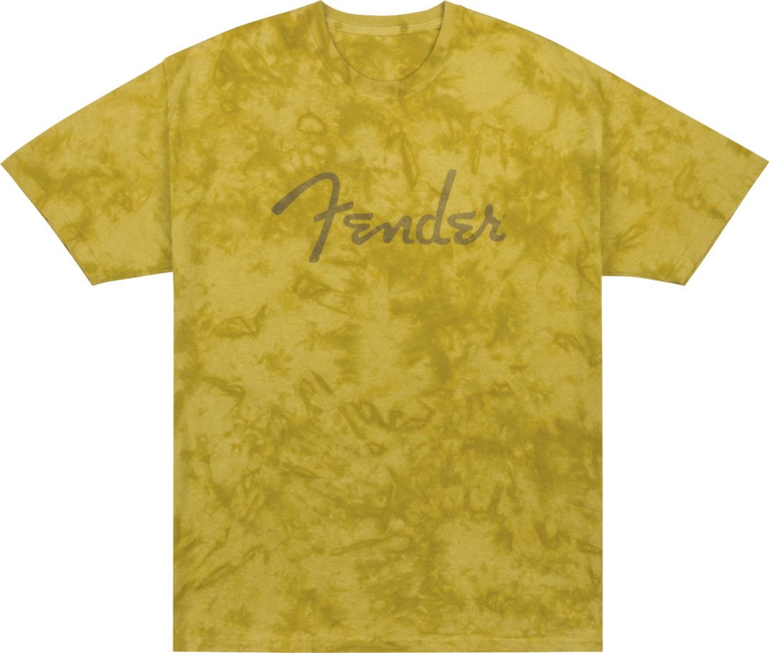 Fender Spaghetti Logo Tie-Dye T-Shirt, Mustard - Large