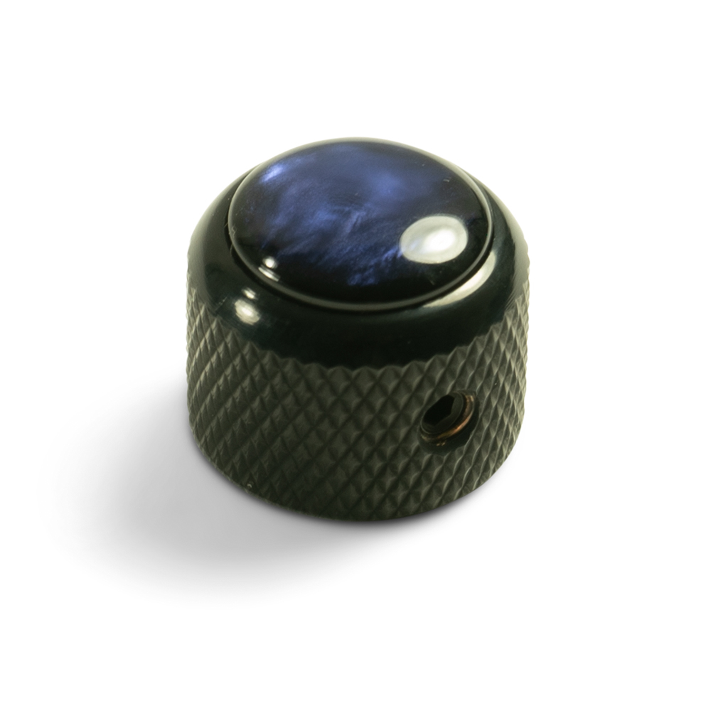 Q-Parts Dome Knob w/Blue Acrylic Pearl Inlay - Black