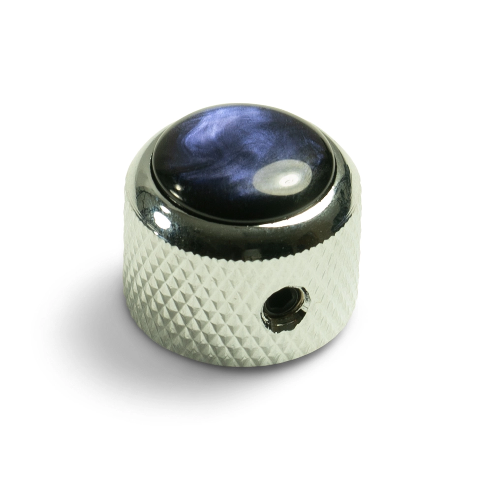 Q-Parts Dome Knob w/Blue Acrylic Pearl Inlay - Chrome