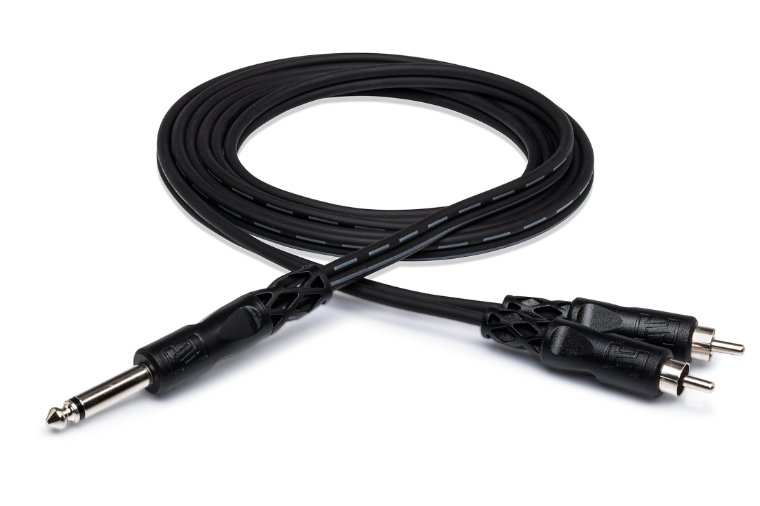 Y Cable, 1/4 in TS to Dual RCA, 3 ft