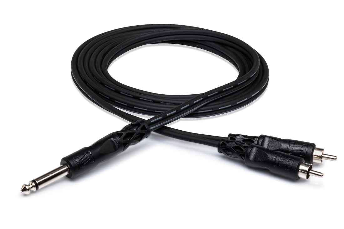 Y Cable, 1/4 in TS to Dual RCA, 2 m