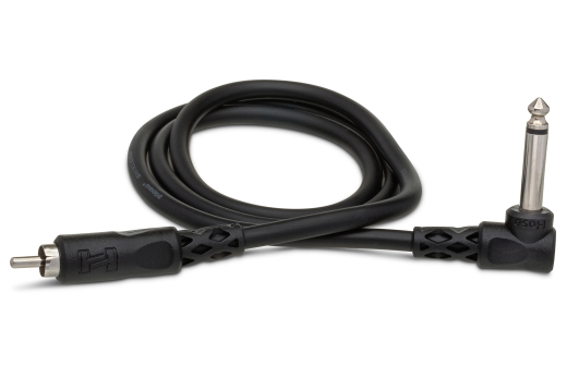 Hosa - Unbalanced Interconnect, Right-angle 1/4 in TS to RCA, 3 ft
