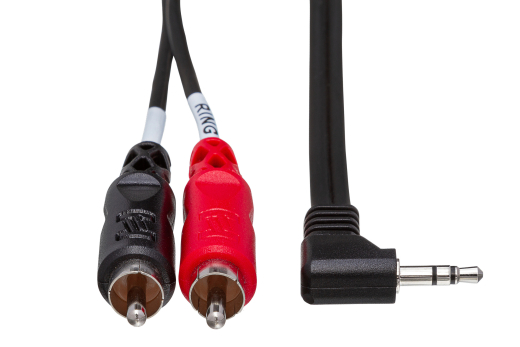 Stereo Breakout, Right-angle 3.5 mm TRS to Dual RCA, 3 ft