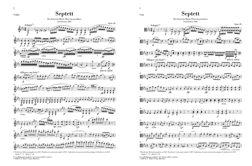 Septet in E-flat Major, Op. 20 - Beethoven/Voss - Clarinet/Bassoon /Horn/Violin /Viola/Cello /Double Bass - Parts Set