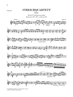 String Quartet in B-flat Major, Op. 67 - Brahms/Reiser - String Quartet - Parts Set