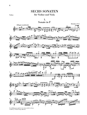 Six Sonatas Hob. VI:1-6 - Haydn /Friesenhagen /Mazurowicz /Guntner   - Violin/Viola - Book