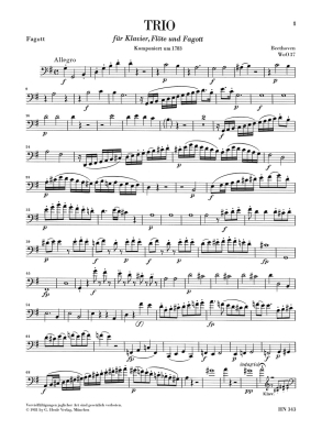 Trio G major WoO 37 for Piano, Flute and Bassoon - Beethoven/Klugmann - Piano Trio - Score/Parts