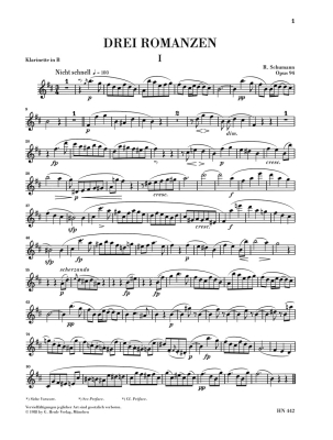 Three Romances op. 94 - Schumann /Meerwein - Clarinet/Piano - Book