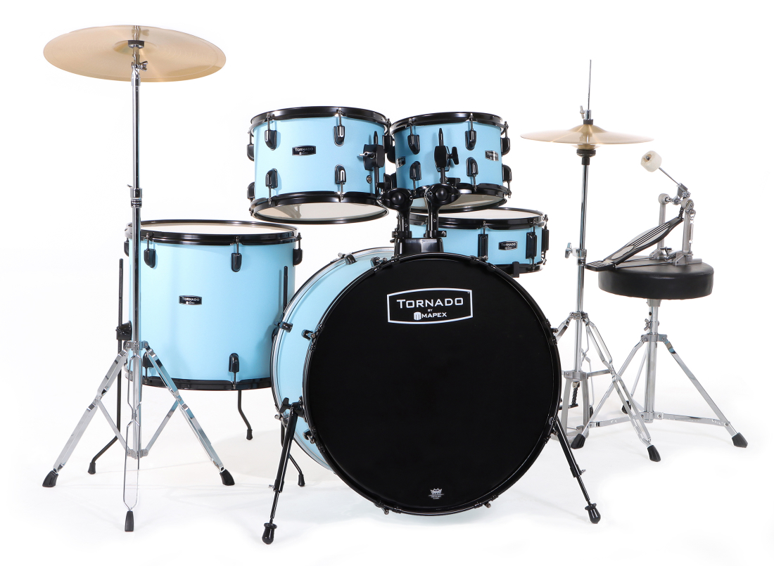 Tornado 5-Piece Drum Kit (20,10,12,14,SD) with Cymbals and Hardware - Hawaii Blue
