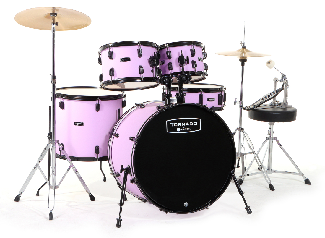 Tornado 5-Piece Drum Kit (20,10,12,14,SD) with Cymbals and Hardware - Lavender
