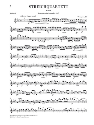 String Quartet f minor op. post. 80 - Mendelssohn/Herttrich - String Quartet - Parts Set