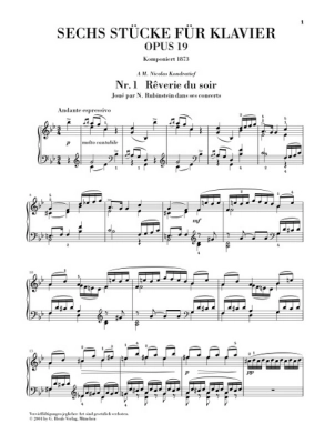 Six Piano Pieces op. 19 - Tchaikovsky/Vajdman - Piano - Book