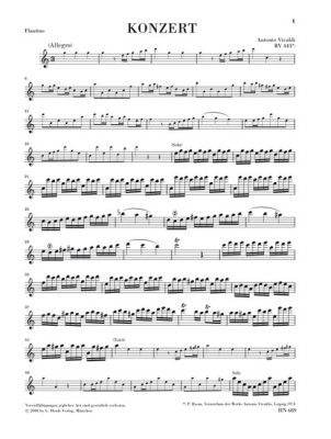 Flautino Concerto (Recorder/Flute) C major RV 443 - Vivaldi/Wiese - Flute/Piano Reduction - Sheet Music