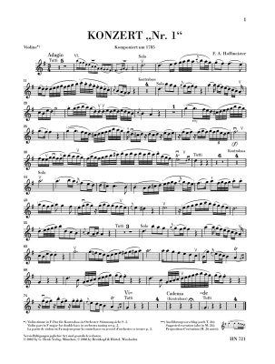 Double Bass Concerto \'\'no. 1\'\' (with Violin obligato) - Hoffmeister/Glockler - Double Bass/Violin/Piano - Book