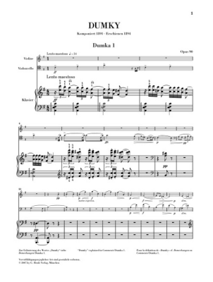 Dumky: Piano Trio op. 90 - Dvorak/Doge - Piano Trio - Book