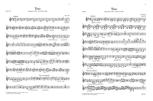 Horn Trio in E flat major op. 40 - Brahms/Loose-Einfalt - Horn/Violin/Piano - Score/Parts