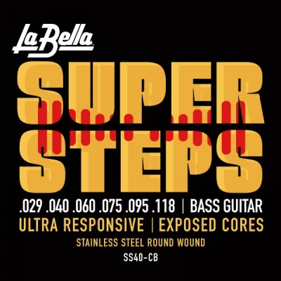La Bella - SS40-CB Super Steps Electric Bass Guitar Strings - 6-String, Extra Light .029-.118