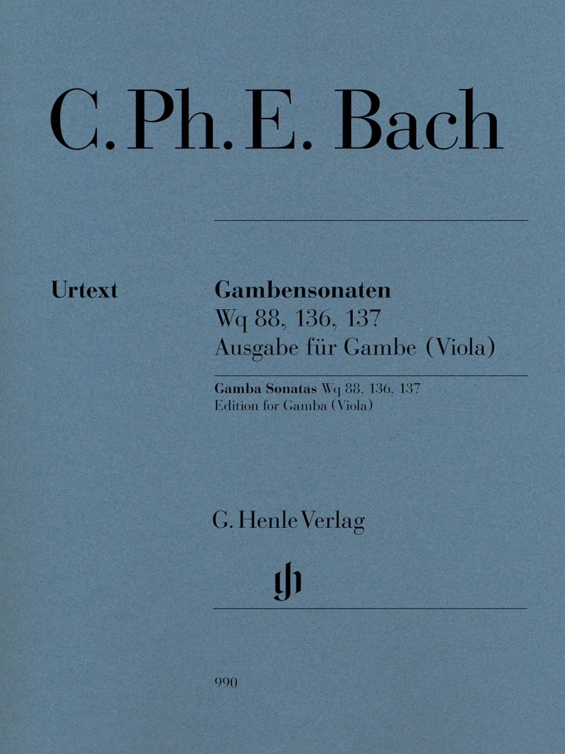 Gamba Sonatas Wq 88, 136, 137 - C.P.E. Bach/Heinemann/Enlin - Gamba (Viola)/Piano - Book