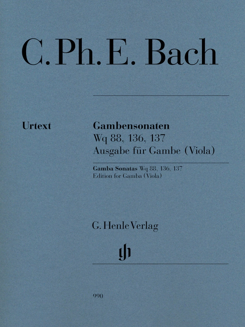 Gamba Sonatas Wq 88, 136, 137 - C.P.E. Bach/Heinemann/Enlin - Gamba (Viola)/Piano - Book