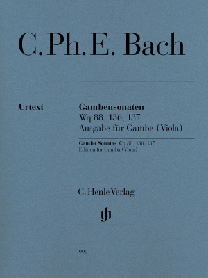 G. Henle Verlag - Gamba Sonatas Wq88, 136, 137 C.Ph.E. Bach, Heinemann, Enlin Viole de gambe (alto) et piano Livre