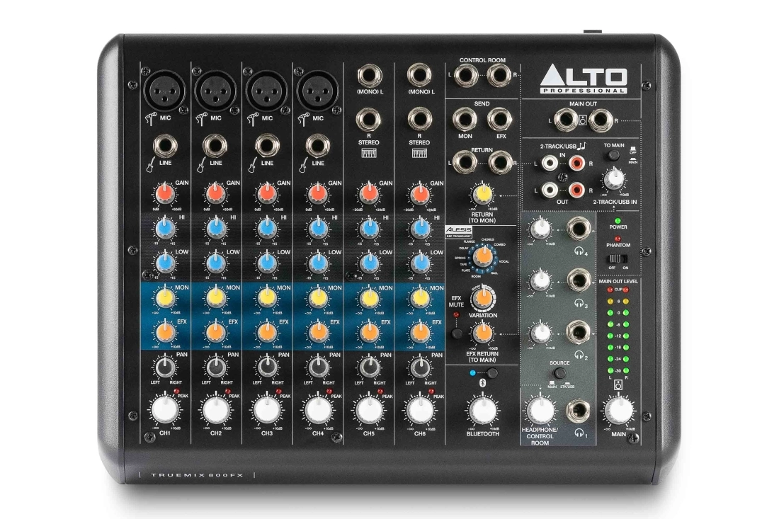 TrueMix800FX 8-Channel Compact Mixer with USB, Bluetooth, and Alesis Multi-FX