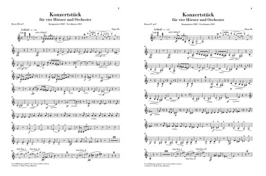 Concert Piece for four Horns and Orchestra op. 86 - Schumann/Schumann - Four Horns/Piano Reduction - Score/Parts