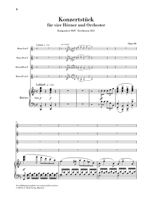 Concert Piece for four Horns and Orchestra op. 86 - Schumann/Schumann - Four Horns/Piano Reduction - Score/Parts