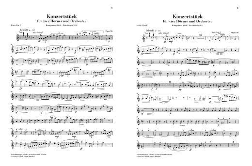 Concert Piece for four Horns and Orchestra op. 86 - Schumann/Schumann - Four Horns/Piano Reduction - Score/Parts