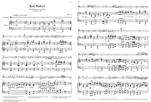 Kol Nidrei op. 47 for Violoncello and Orchestra (Piano Reduction) - Bruch/Oppermann - Cello/Piano - Sheet Music