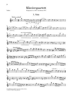 Piano Quartet in A minor - Mahler/Flamm - Violin /Viola /Cello /Piano - Score/Parts