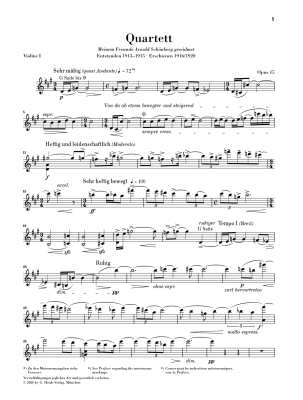 String Quartet no. 2 op. 15 - Zemlinsky/Rahmer - String Quartet - Parts Set