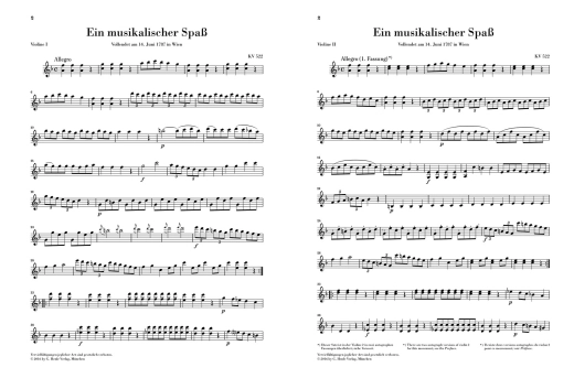 A Musical Joke K. 522 for 2 Violins, Viola, Basso and 2 Horns in F - Mozart/Loy - Chamber Sextet - Parts Set