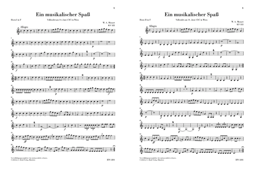 A Musical Joke K. 522 for 2 Violins, Viola, Basso and 2 Horns in F - Mozart/Loy - Chamber Sextet - Parts Set