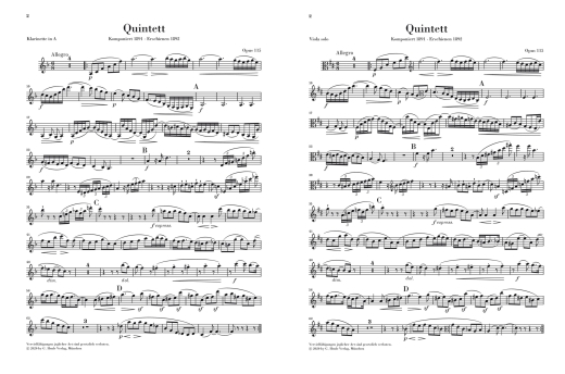 Clarinet Quintet in B minor op. 115 - Brahms/Kirsch - Chamber Quintet - Parts Set