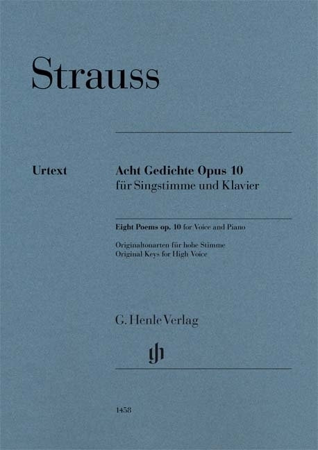Eight Poems op. 10 - Strauss/Oppermann - High Voice/Piano - Book