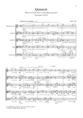 Clarinet Quintet in A major op. 146 - Reger/Kube - Study Score - Book