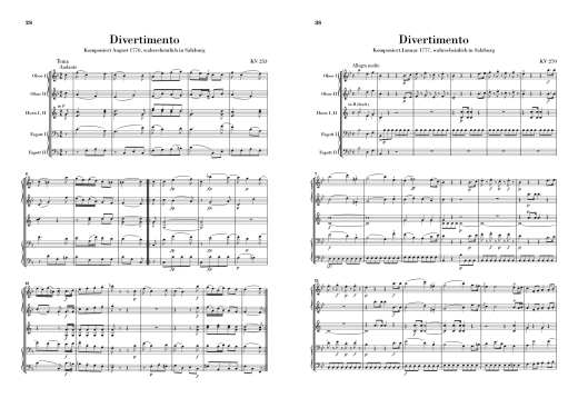 Divertimenti for 2 Oboes, 2 Horns and 2 Bassoons - Mozart/Loy - Study Score - Book