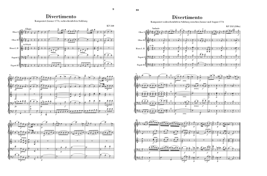 Divertimenti for 2 Oboes, 2 Horns and 2 Bassoons - Mozart/Loy - Study Score - Book