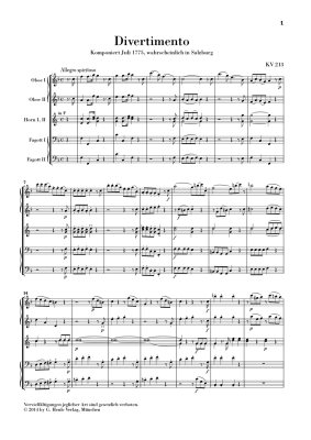 Divertimenti for 2 Oboes, 2 Horns and 2 Bassoons - Mozart/Loy - Study Score - Book