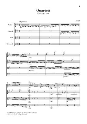 String Quartet Movement (Quartettsatz) in C Minor, D. 703 - Schubert/Voss - Study Score - Book