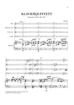 Quintet E flat major K. 452 for Piano and Wind Instruments and Harmonica Quintet K. 617 - Mozart /Seiffert /Wiese - Study Score - Book