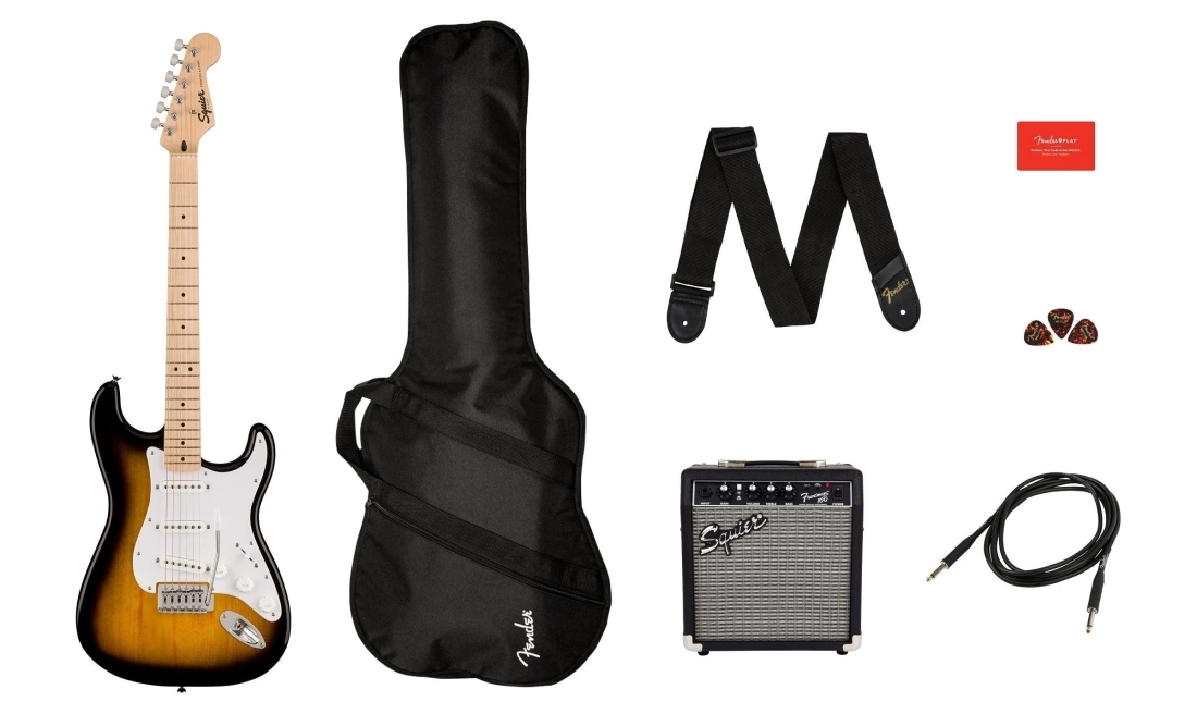 Sonic Stratocaster Pack w/Frontman 10G and Gig Bag - 2-Colour Sunburst