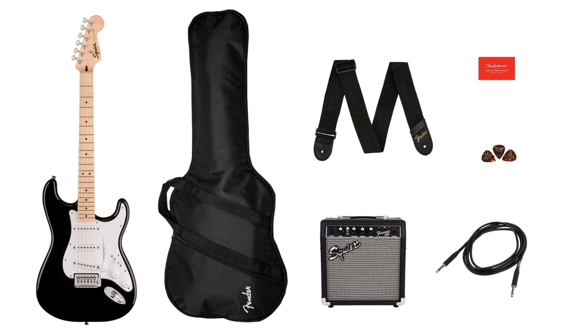 Sonic Stratocaster Pack w/Frontman 10G and Gig Bag - Black