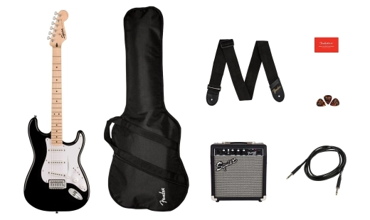 Squier - Sonic Stratocaster Pack w/Frontman 10G and Gig Bag - Black