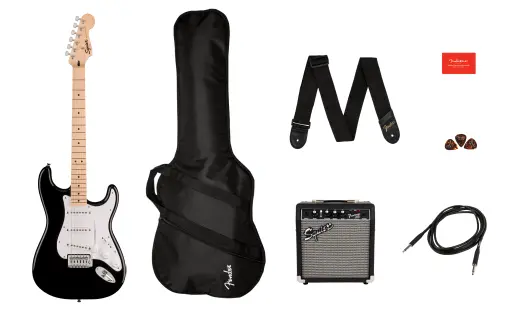 Squier - Sonic Stratocaster Pack w/Frontman 10G and Gig Bag - Black