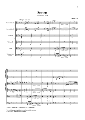 Sextet in E flat major op. 81b for 2 Horns, 2 Violins, Viola And Bass - Beethoven/Voss - Study Score - Book