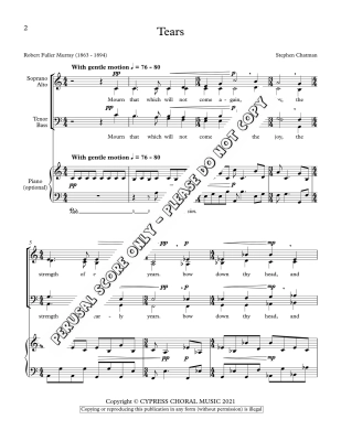 Tears (mvt. 2 from the \'\'Sorrow and Joy\'\' trilogy) - Murray/Chatman - SATB