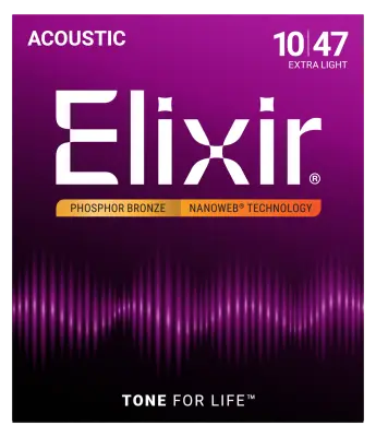 Elixir Strings - NANOWEB Phospher Bronze 10-47 Extra Light Acoustic Strings