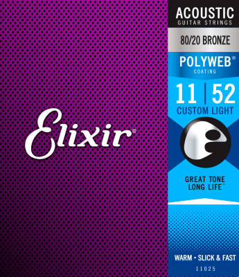 Elixir Strings - Poly Web Phospher Bronze 11-52 Custom Light Acoustic Strings